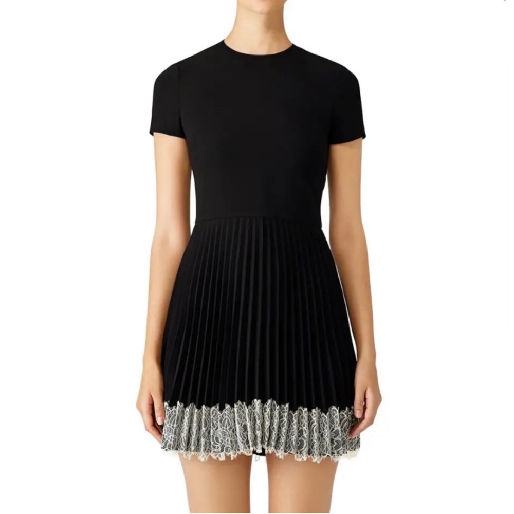 RED VALENTINO AUTHENTIC Black Pleated Lace Hem Mini Dress IT 48 US 12 M